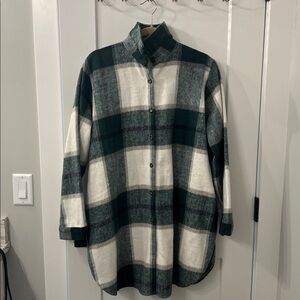 ADORA Green and White Plaid Teddy Jacket
